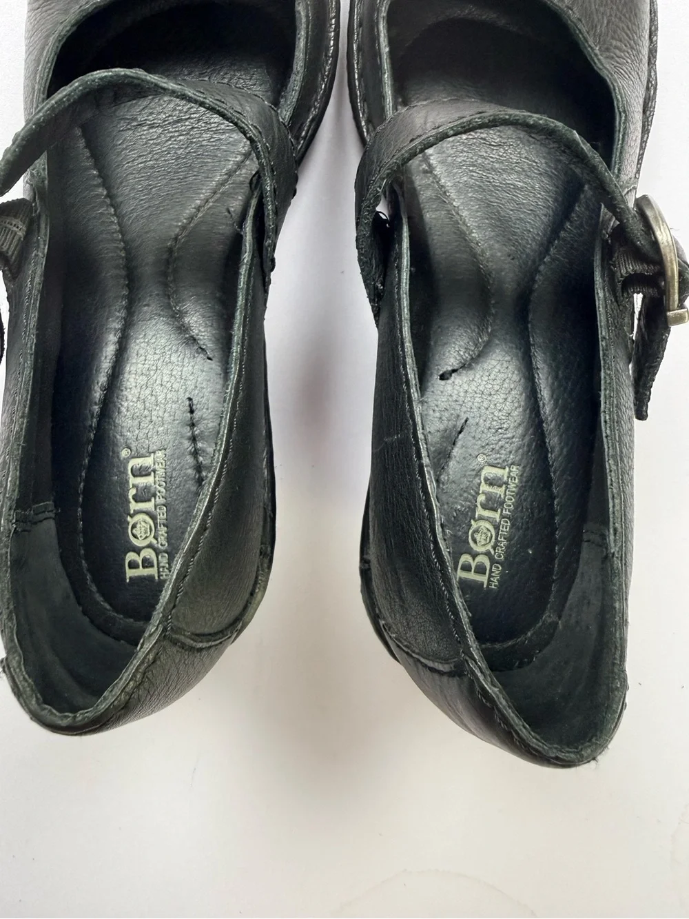 Born Black Leather Mary Jane Wedge Shoes Women's Size 8.5 Comfort Handcrafted